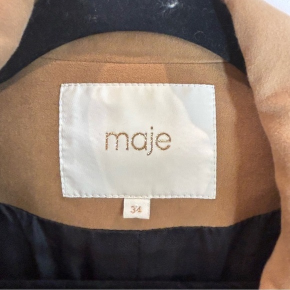 MAJE Sz 34 Camel Coloured Lined Shoulder Pads Pockets Career Casual Blazer - Picture 3 of 11